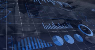 Finansal veri işleme ve ödeme terminali istatistiklerinin animasyonu. Küresel iş, finans ve veri işleme kavramı dijital olarak oluşturulmuş video.