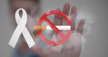 Sigara içilmeyen ve elinde beyaz kurdele olmayan sigara animasyonu. Akciğer kanseri farkındalığı ayı konsepti dijital olarak oluşturuldu.