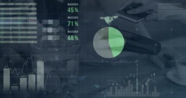 Finansal veri işleme ve ödeme terminali istatistiklerinin animasyonu. Küresel iş, finans ve veri işleme kavramı dijital olarak oluşturulmuş video.