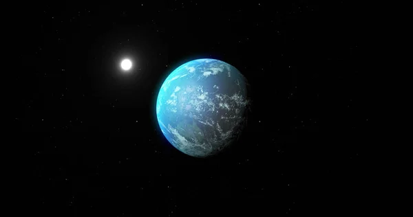 Bild Des Blauen Planeten Und Der Sonne Schwarzen Raum Astronomie — Stockfoto
