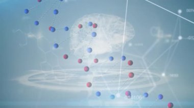 Animation of dna strand spinning over data processing. global science, connections, data processing and digital interface concept digitally generated video.