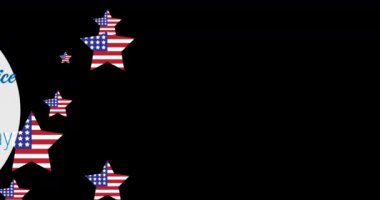 Gaziler Günü metninin animasyonu ve arka planda Amerikan bayrağı yıldızları. Gaziler günü konsepti dijital olarak oluşturulmuş video.