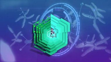 Siyah arkaplanda tarama yapan yeşil şekillerin canlandırması. Dijital olarak oluşturulmuş küresel bağlantılar, bilgisayar ve dijital arayüz kavramı.