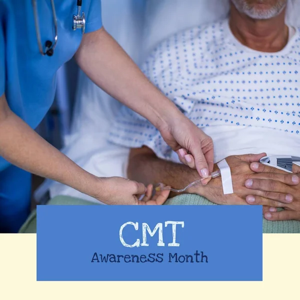 Composition Cmt Awareness Month Text Diverse Doctor Patient Blue Background — Stockfoto