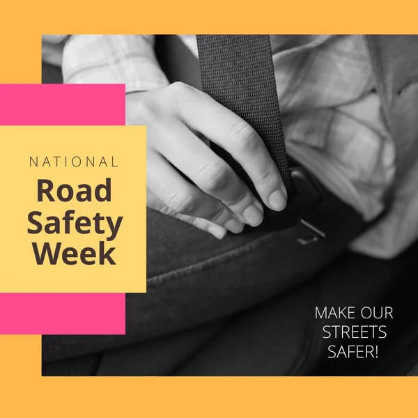 Image National Road Safety Week Hands Caucasian Woman Fastening Belt — Stok fotoğraf