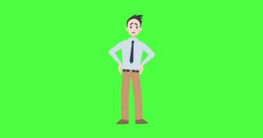 Animation of illustration of caucasian man talking and gesturing with copy space on green screen. Character and movement concept digitally generated video.
