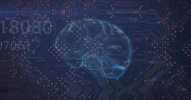 Animation of data processing over dark background. Global connections, data processing and digital interface concept digitally generated video.