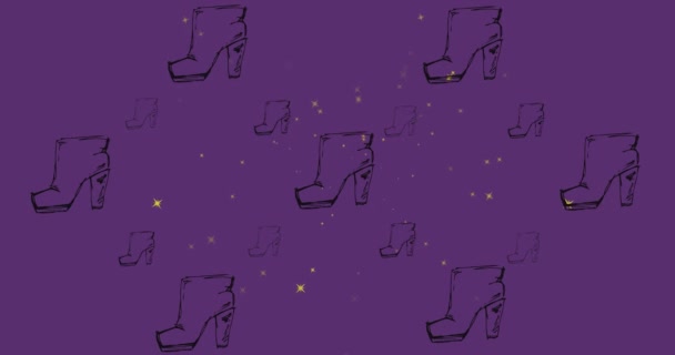 Animation Boots Stars Purple Background Fashion Business Shopping Accessories Concept — Vídeo de Stock