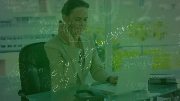 Animation Mathematical Formulas Caucasian Businesswoman Global Business Finances Data Processing — 비디오