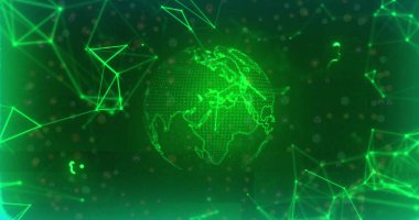 Dönen dünya üzerindeki dijital bağlantı ağının görüntüsü. Küresel bağlantılar, dijital dünya ve dijital arayüz konsepti dijital olarak oluşturulmuş görüntü.
