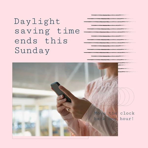 Composition Daylight Saving Time Text Caucasian Businesswoman Smartphone Daylight Saving — Stock Photo, Image