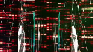 Animation of moving shapes on black background. Global business and digital interface concept digitally generated video.