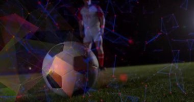 Animation of network of connections over football player. World cup soccer concept digital composite image.