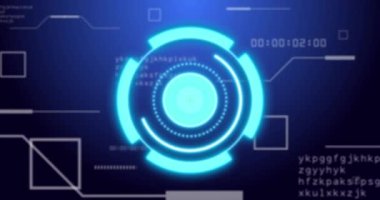 Siyah arkaplanda veri işleme üzerinde tarama kapsamı animasyonu. Küresel teknoloji, bilgisayar ve dijital arayüz kavramı dijital olarak oluşturulmuş video.