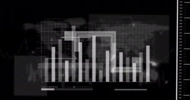 Karanlık arka planda veri işleme animasyonu. küresel bağlantılar, veri işleme ve dijital arayüz konsepti dijital olarak oluşturulmuş video.