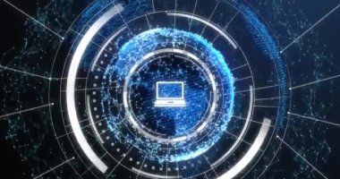 Eğitim simgelerinin karanlık arka plandaki bağlantı ağı üzerinden canlandırılması. Dijital olarak oluşturulan öğrenim ve eğitim konsepti.