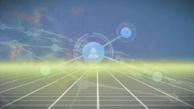 Mavi ve sarı arkaplandaki bağlantı ağında animasyon. Ağ, bağlantılar ve teknoloji konsepti dijital olarak oluşturulmuş video.