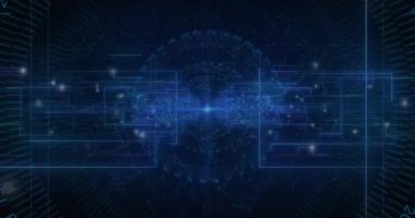 Asma kilit üzerinde veri işleme animasyonu. küresel iş ve dijital arayüz kavramı dijital olarak oluşturulmuş video.