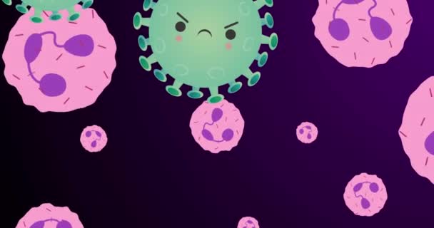 Animáció Zöld Vírusok Felett Rózsaszín Sejtek Lila Alapon Humán Biológia — Stock videók