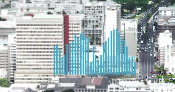 Statisztikai Adatfeldolgozás Légi Rálátással Városképre Globális Hálózatépítés Üzleti Adatok Technológiai — Stock videók