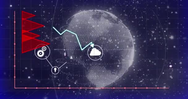 Animation Data Processing Globe Icons Global Business Digital Interface Concept — Vídeo de Stock