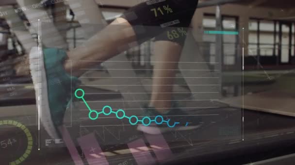 Animation Graphs Legs Caucasian Woman Running Treadmill Sport Fitness Technology — Vídeo de Stock