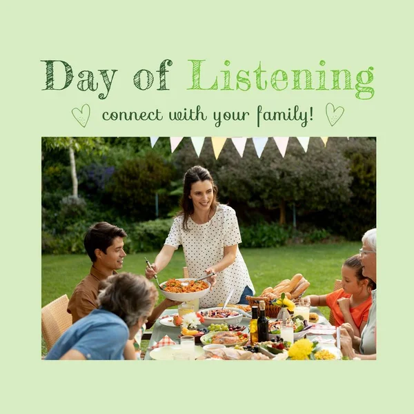 Composition National Day Listening Text Caucasian Family Having Dinner National — Stockfoto