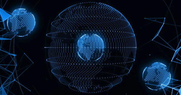 Image of network of connections over spinning globe. Global connections, digital world and digital interface concept digitally generated image.