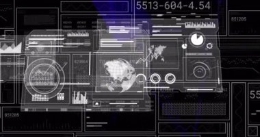 Karanlık arka planda veri işleme animasyonu. küresel bağlantılar, veri işleme ve dijital arayüz konsepti dijital olarak oluşturulmuş video.