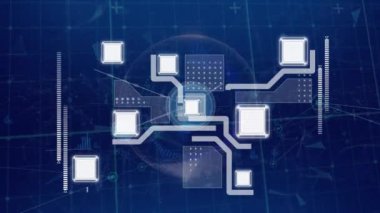 Animation of data processing over network of connections on black background. Global technology, computing and digital interface concept digitally generated video.