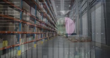Depodaki finansal veri işleme animasyonu. küresel gönderim ve bağlantılar konsepti dijital olarak oluşturulmuş video.