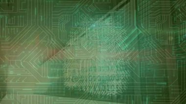 Sunucu odasında veri işleme sistemi olan ışık ve bilgisayar devre kartlarının animasyonu. Küresel teknoloji, bilgisayar ve dijital arayüz kavramı dijital olarak oluşturulmuş video.
