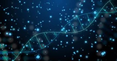 Animation of dna over dots on blue background. Network, connections and science concept digitally generated video.