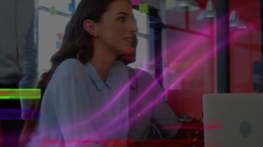 Animation of interference over diverse business people talking. Global business and digital interface concept digitally generated video.