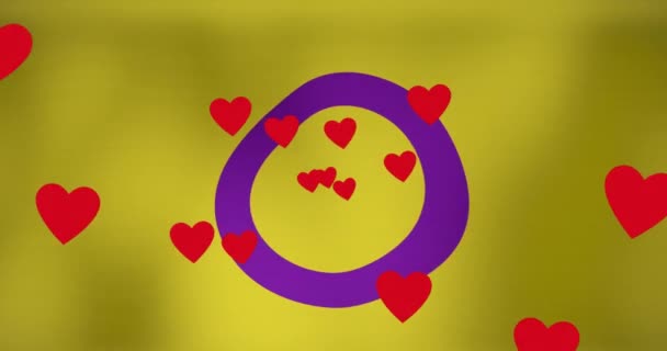 Animation Hearts Floating Violet Circle Yellow Background Lgbt Sexual Minority — Stock Video