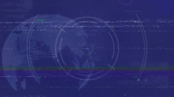 Animacja Interferencji Poprzez Skanowanie Zakresu Globus Niebieskim Tle Koncepcja Globalnej — Wideo stockowe
