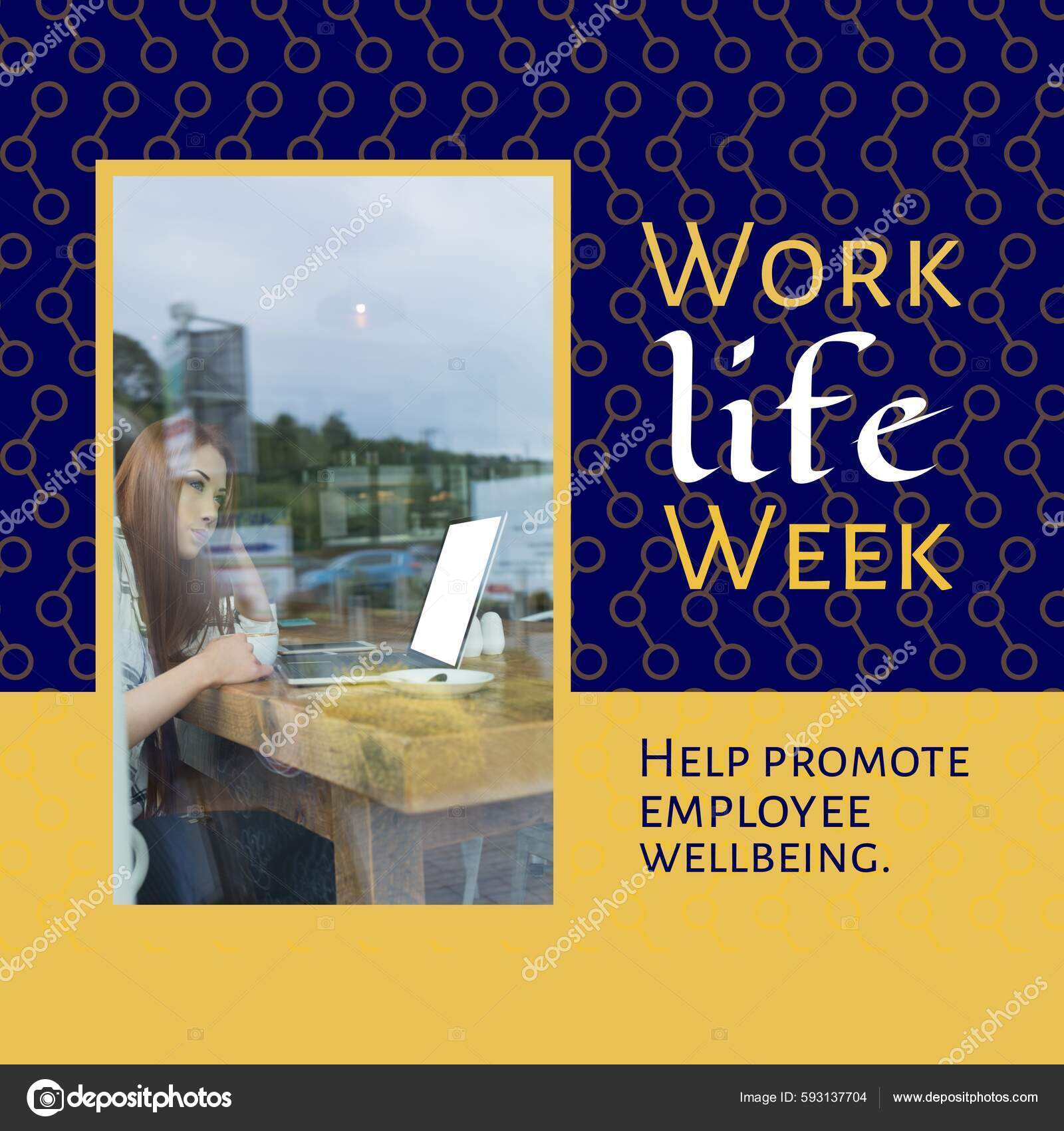 Image Work Life Balance Week Asian Woman Drinking Coffee Using Stock ...