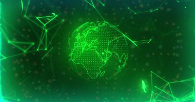 Dönen dünya üzerindeki dijital bağlantı ağının görüntüsü. Küresel bağlantılar, dijital dünya ve dijital arayüz konsepti dijital olarak oluşturulmuş görüntü.