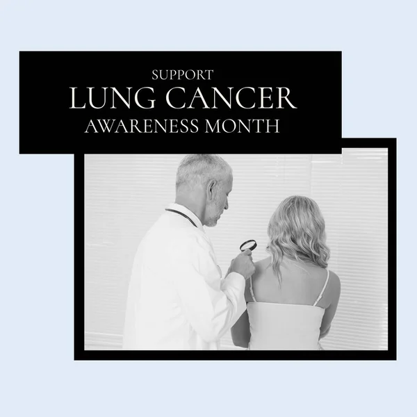 Bild Lungcancer Medvetenhet Koncept Över Bilder Med Kaukasisk Manlig Läkare — Stockfoto