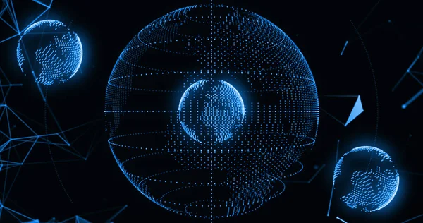Зображення Мережі Язків Над Обертовим Глобусом Глобальні Єднання Цифровий Світ — стокове фото