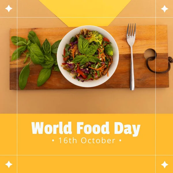 Image World Food Day Orange Background Bowl Salad Food Nutrition — Photo