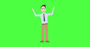 Animation of illustration of caucasian man talking and gesturing with copy space on green screen. Character and movement concept digitally generated video.