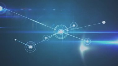 Mavi arkaplan üzerindeki bağlantı ağında animasyon. Ağ, bağlantılar ve teknoloji konsepti dijital olarak oluşturulmuş video.
