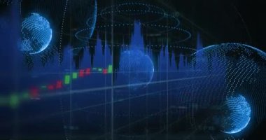 Dünya üzerinde veri işleme animasyonu. küresel iş ve dijital arayüz kavramı dijital olarak oluşturulmuş video