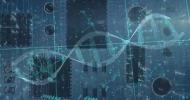 Beyaz arka planda tıbbi veri işleme animasyonu. Küresel tıp, teknoloji, veri işleme ve dijital arayüz kavramı dijital olarak oluşturulmuş video.