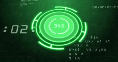 Siyah arkaplanda veri işleme üzerinde tarama kapsamı animasyonu. Küresel teknoloji, bilgisayar ve dijital arayüz kavramı dijital olarak oluşturulmuş video.