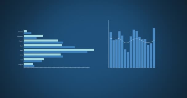 Animacja Różnorodnych Wykresów Niebieskim Tle Koncepcja Globalnego Finansowania Pieniądza Gospodarki — Wideo stockowe