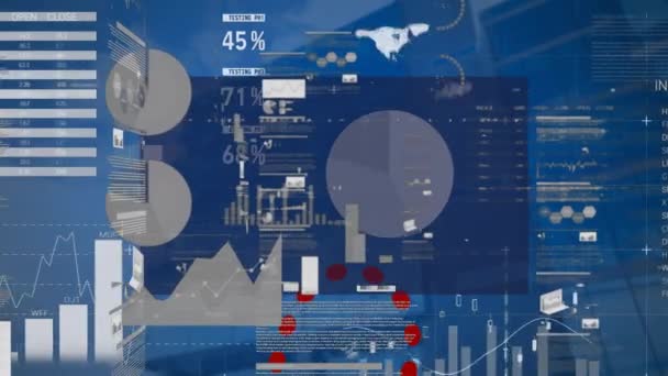 Animation Diverse Data Graphs Blue Space Global Finance Economy Technology — Stock Video