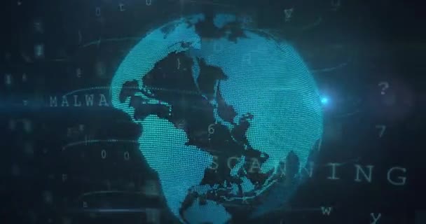 Animation Globe Virus Warning Digital Padlock Black Background Data Safety — Vídeo de stock