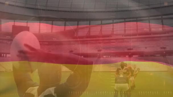 Animation Flag Germany Diverse Male Rugby Players Stadium Sport Games — Wideo stockowe